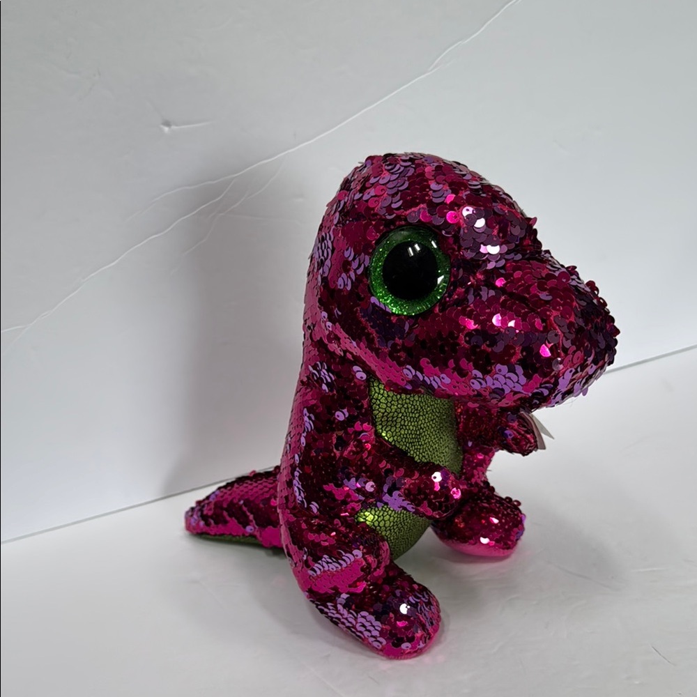 Ty Fuchsia Sequin Dinosaur Plush with Green Eyes